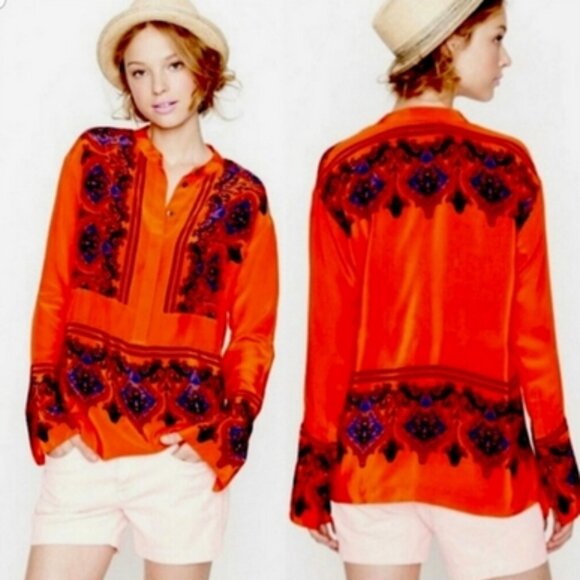 J. Crew Tops - J. Crew Paisley Dervish Tunic Red Blouse Small